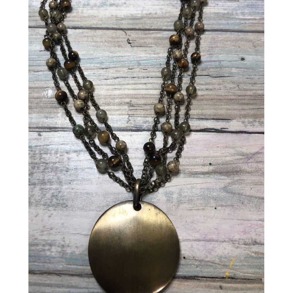 Monet‎ Multi-strand Tiger eye beads Semi-precious Necklace 17" Pendant